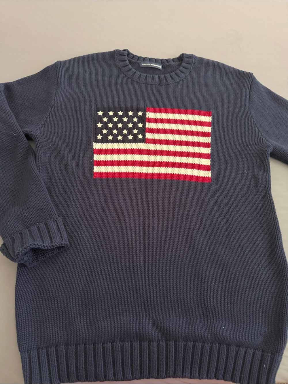 Brandy Melville Navy Crewneck Sweater with Red and White Flag